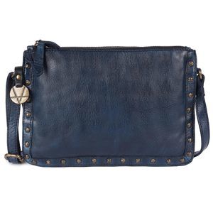 Genuine Italian Leather Boho Studded Crossbody Shoulder Bag - Stylish, -_-